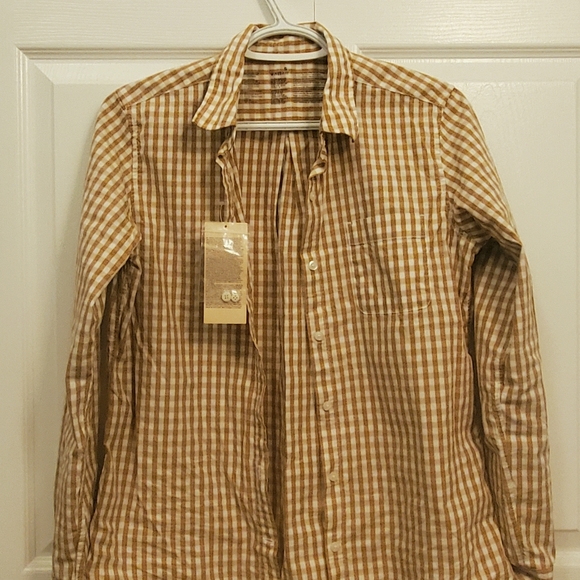Muji Gingham Checked Shirt in Mustard Yellow - Picture 2 of 3